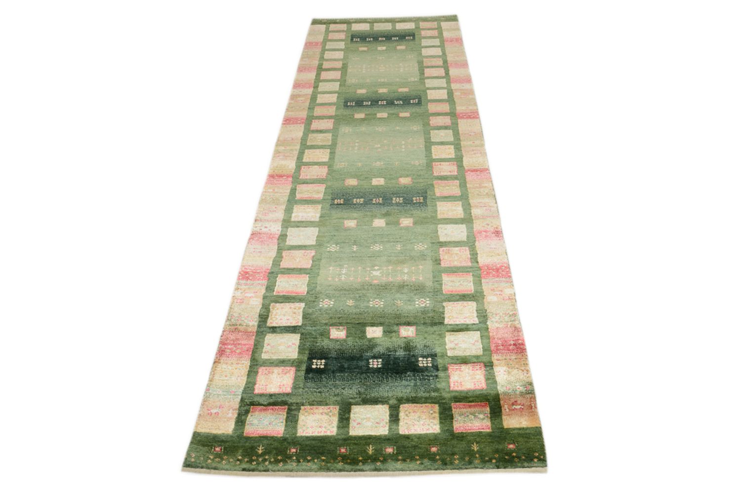 Alfombra de pasillo Alfombra Gabbeh - Loribaft Indus - 296 x 82 cm - verde