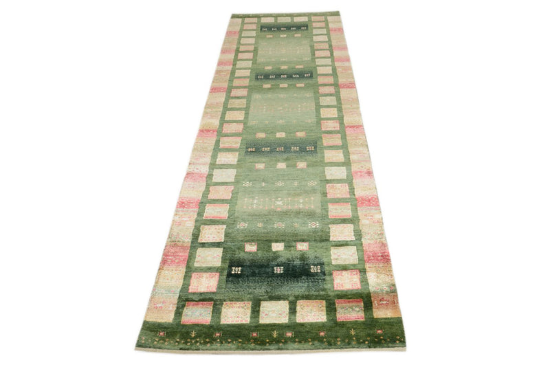 Alfombra de pasillo Alfombra Gabbeh - Loribaft Indus - 296 x 82 cm - verde