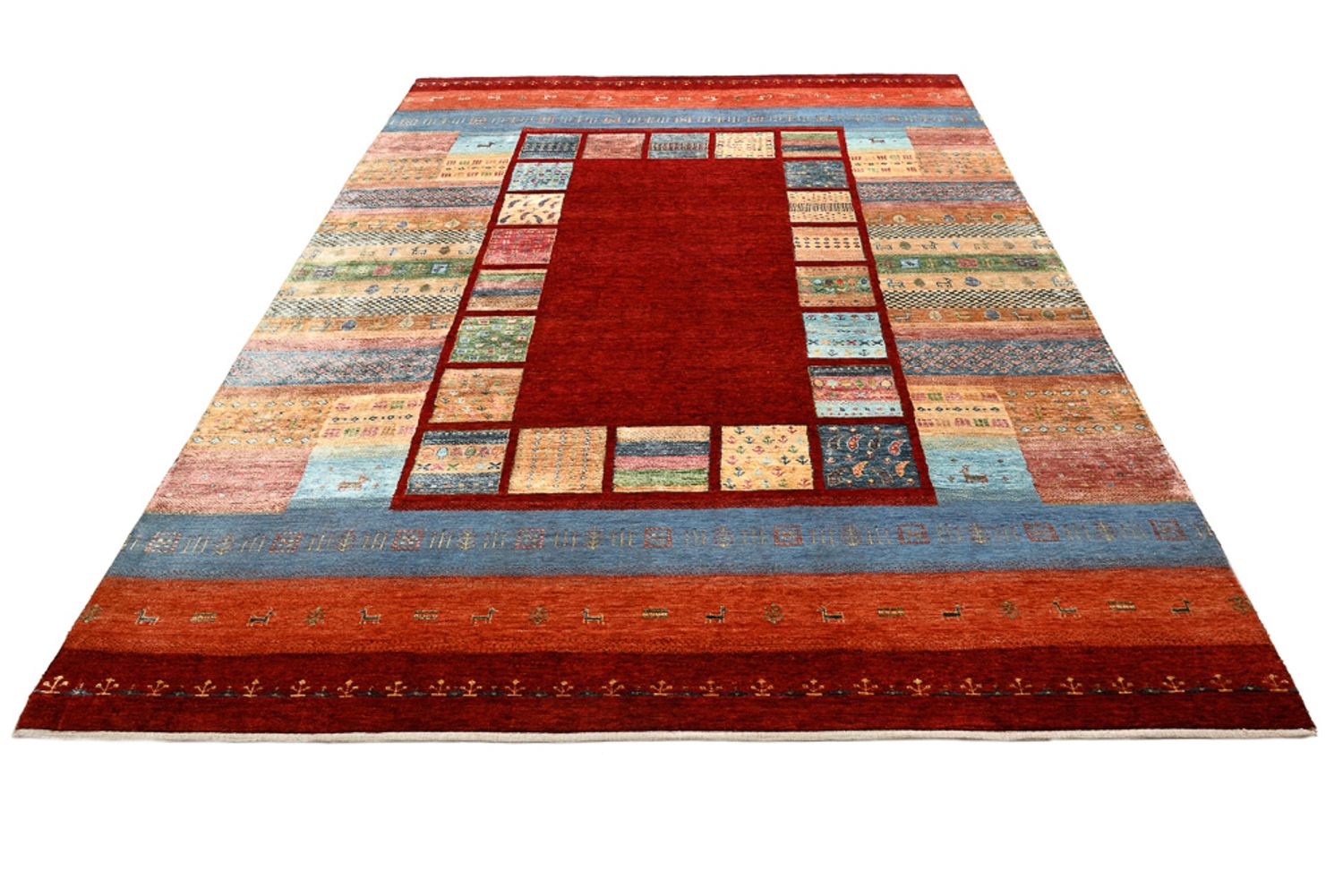 Alfombra Gabbeh - Loribaft Indus - 302 x 206 cm - rojo