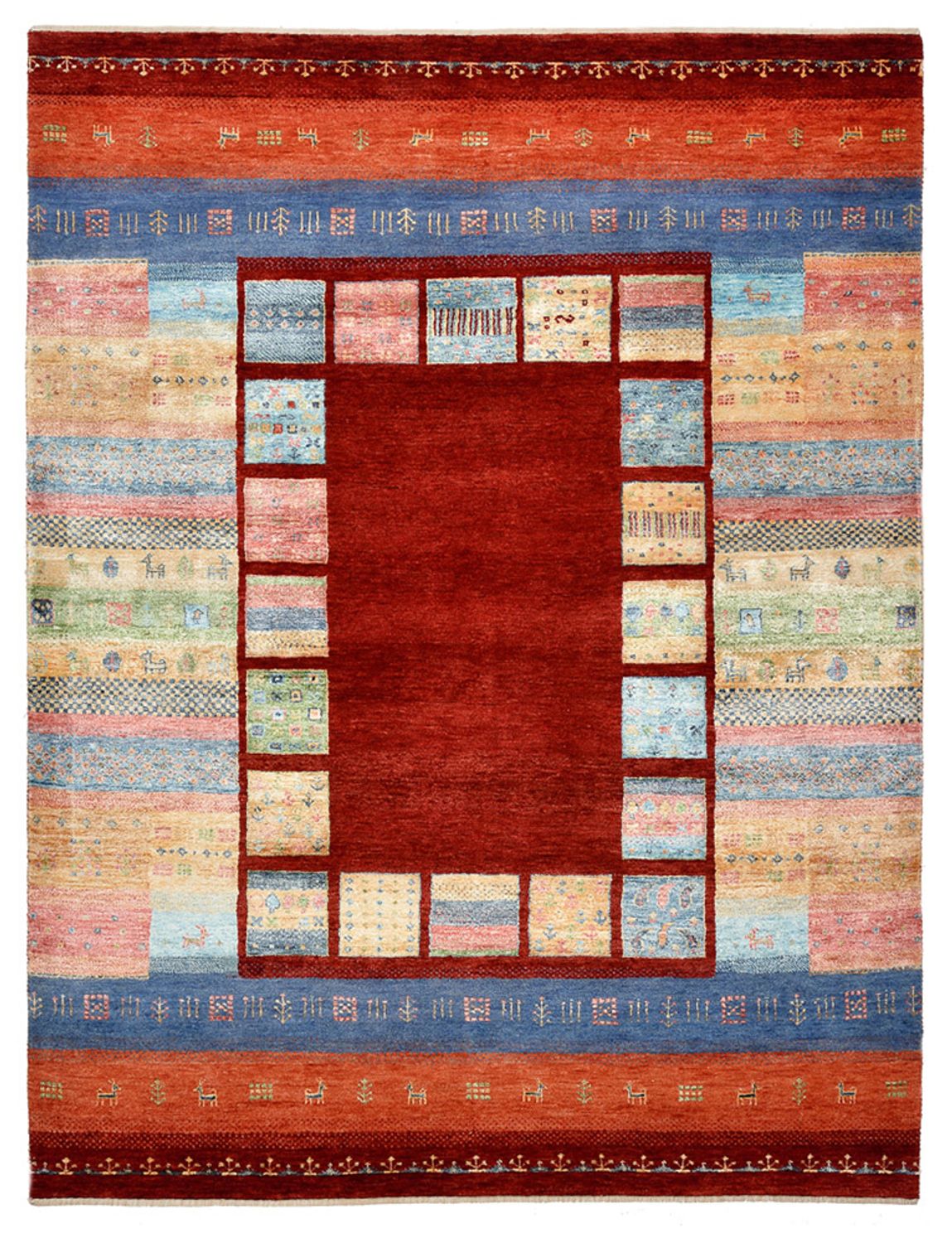 Alfombra Gabbeh - Loribaft Indus - 201 x 155 cm - rojo