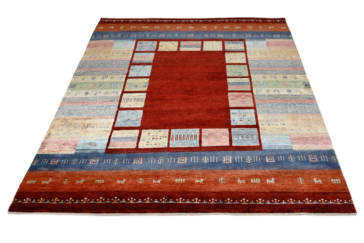 Alfombra Gabbeh - Loribaft Indus - 201 x 155 cm - rojo