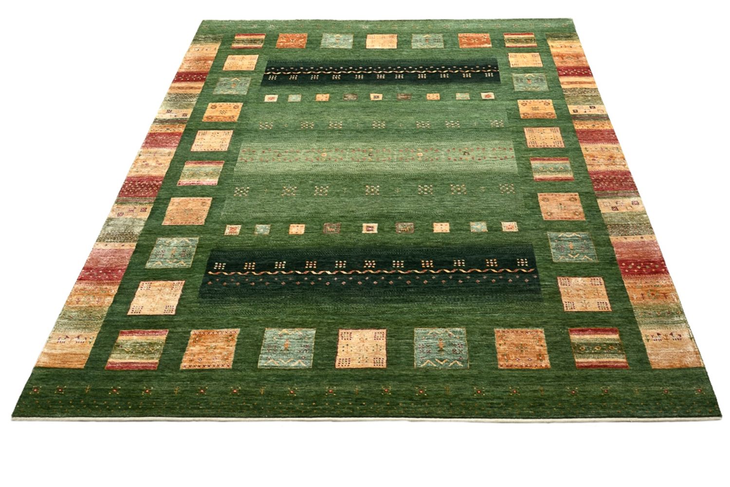 Alfombra Gabbeh - Loribaft Indus - 302 x 249 cm - verde