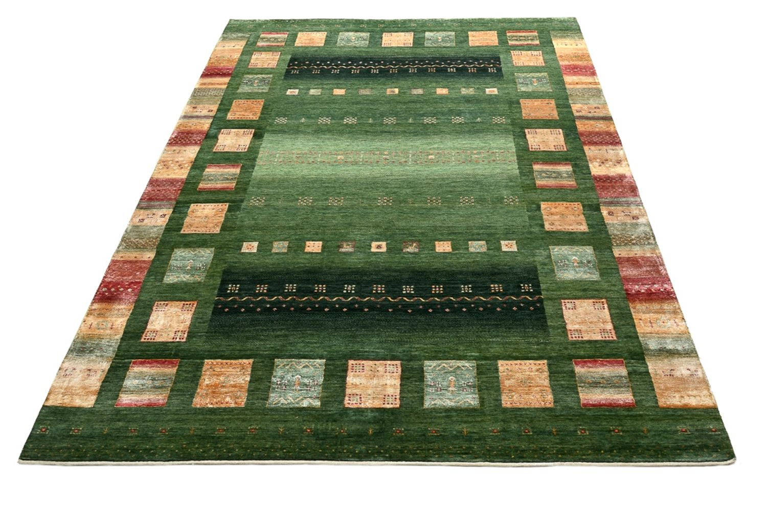 Alfombra Gabbeh - Loribaft Indus - 346 x 245 cm - verde