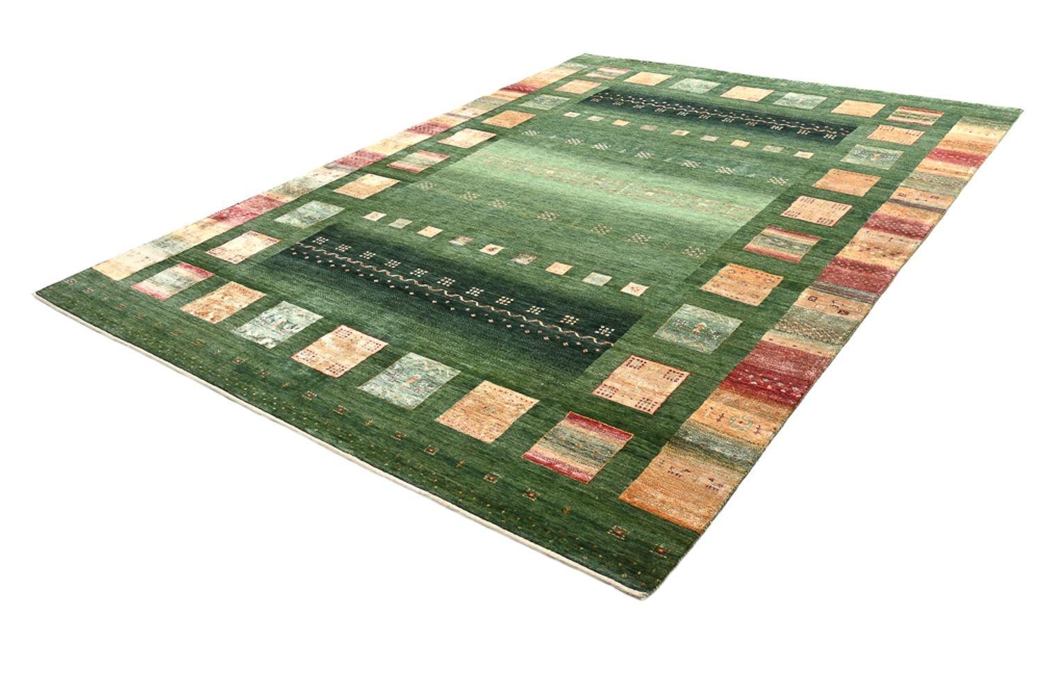 Alfombra Gabbeh - Loribaft Indus - 346 x 245 cm - verde