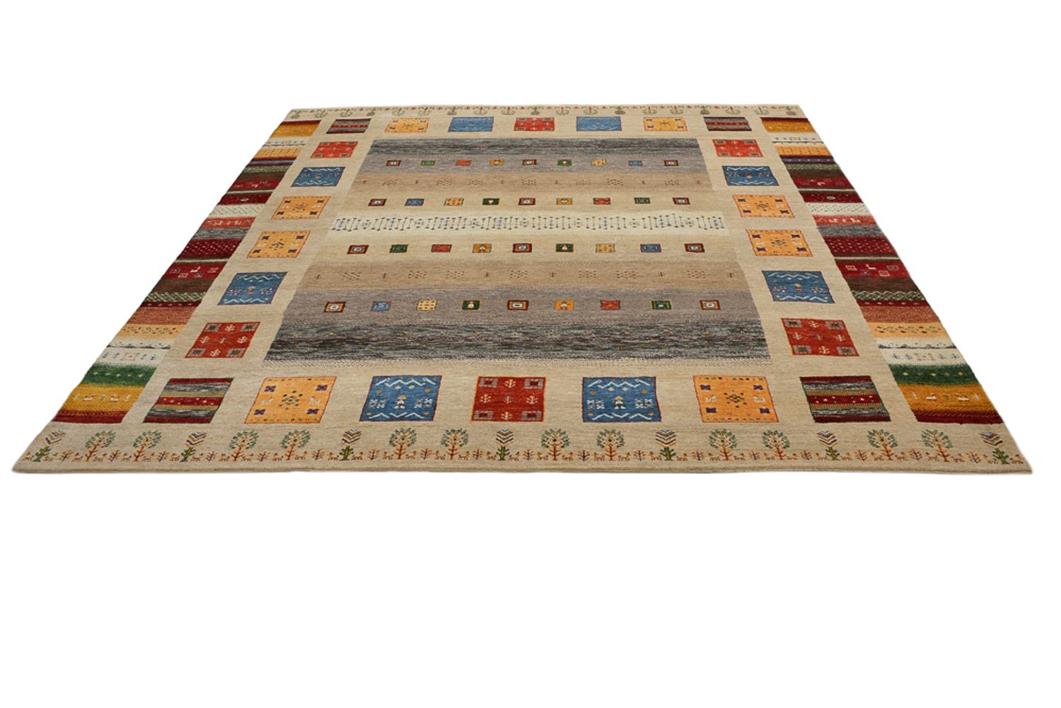 Alfombra Gabbeh - Loribaft Indus cuadrado  - 256 x 250 cm - beige claro