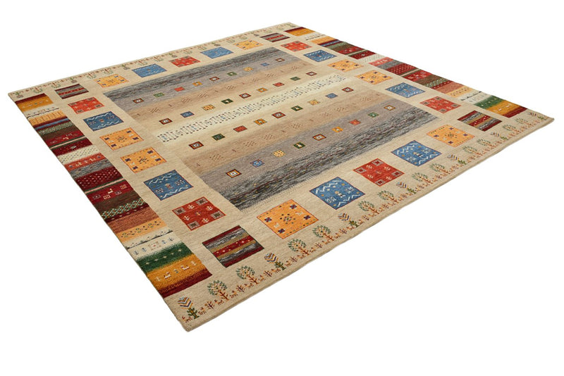 Alfombra Gabbeh - Loribaft Indus cuadrado  - 256 x 250 cm - beige claro