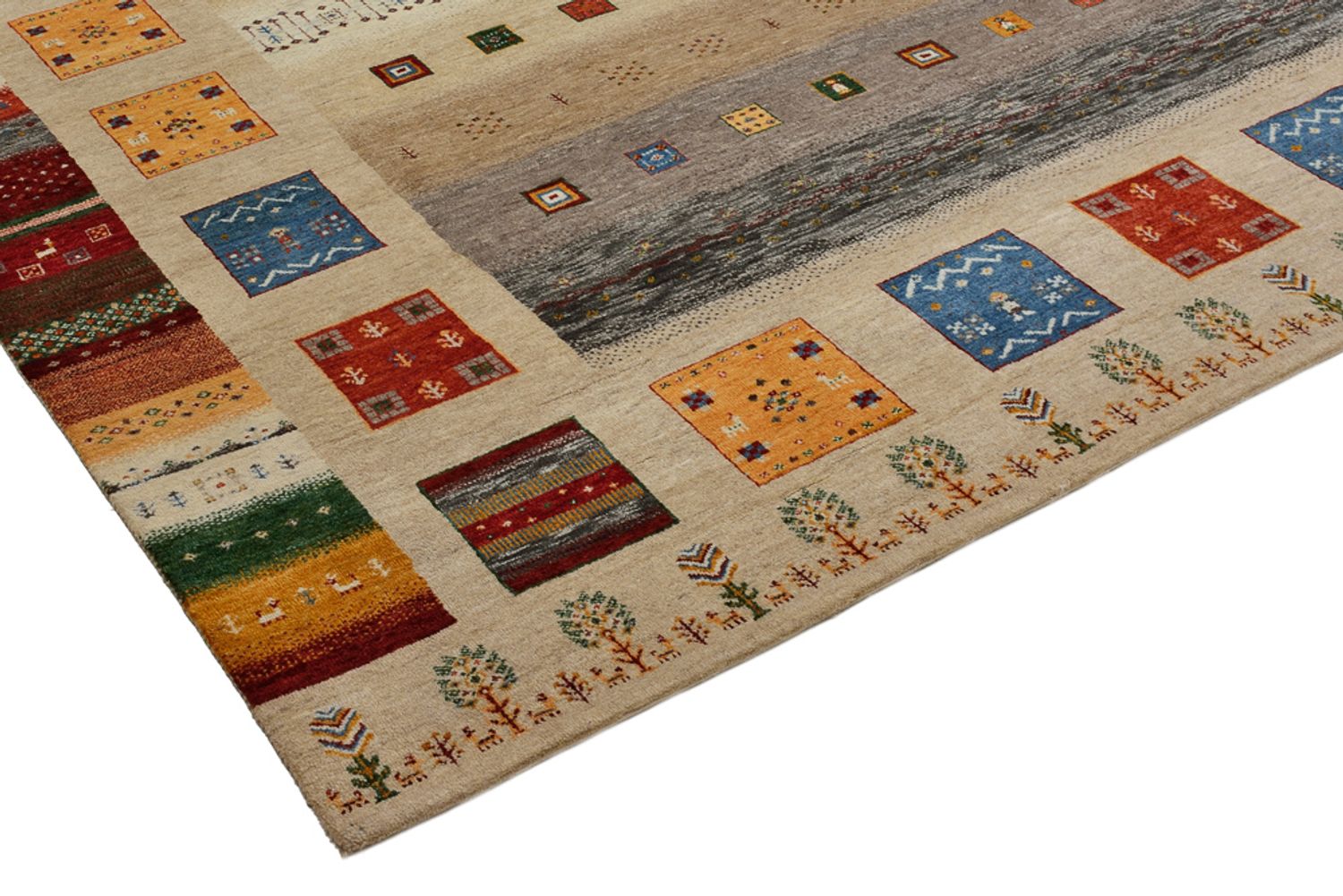 Alfombra Gabbeh - Loribaft Indus cuadrado  - 256 x 250 cm - beige claro