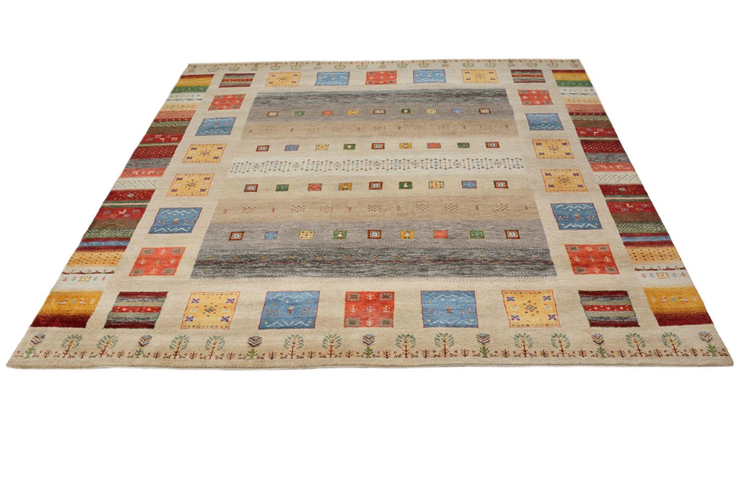 Alfombra Gabbeh - Loribaft Indus cuadrado  - 256 x 250 cm - beige claro