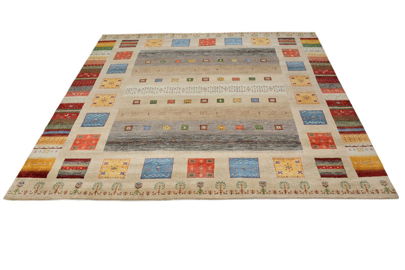 Alfombra Gabbeh - Loribaft Indus cuadrado  - 256 x 250 cm - beige claro