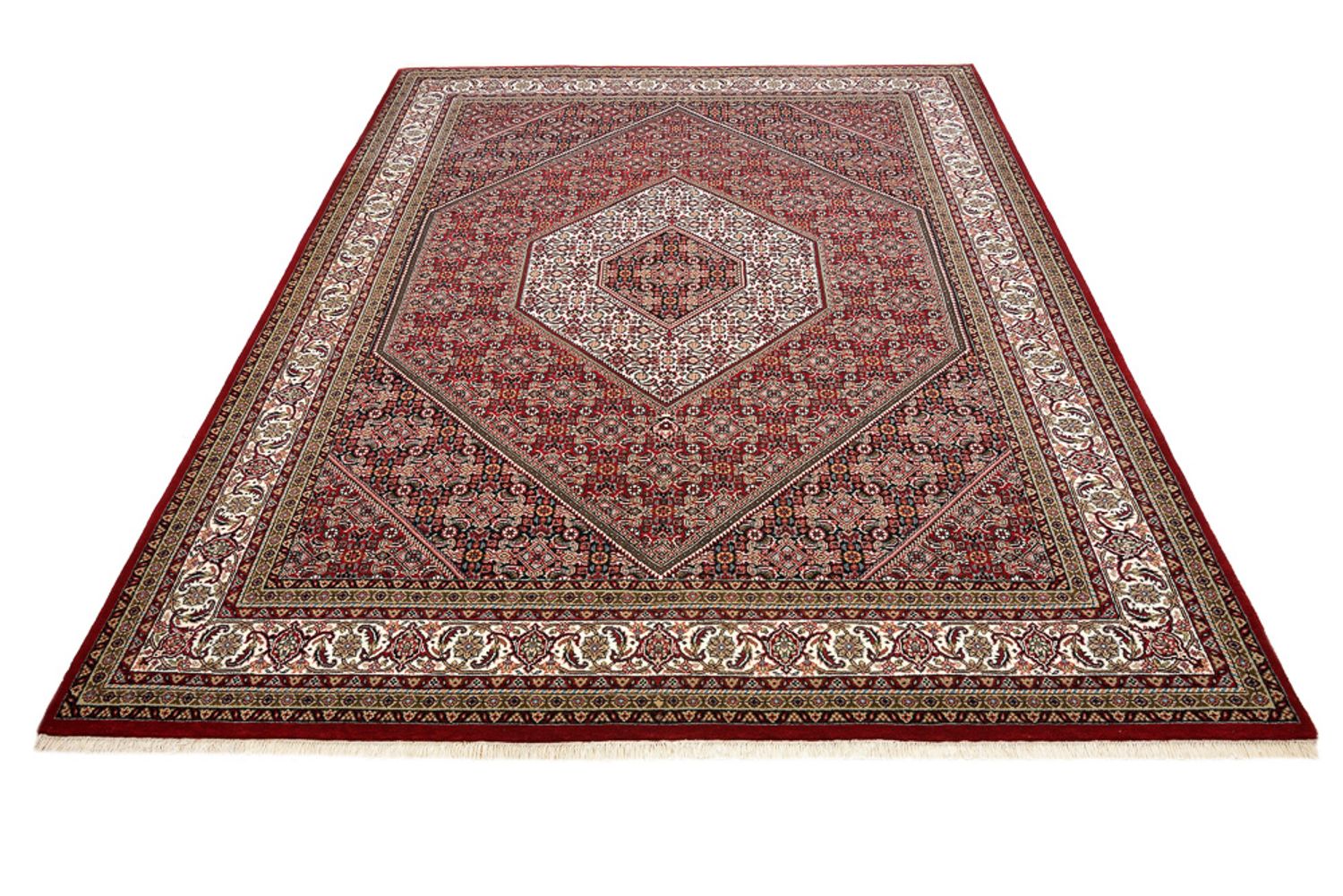 Alfombra persa - Bidjar - Real - 250 x 199 cm - rojo burdeos