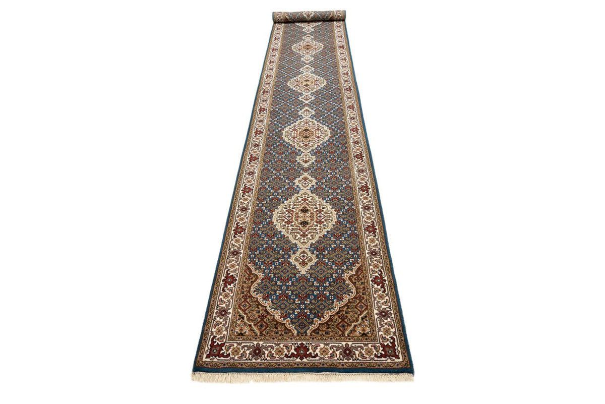 Alfombra de pasillo Alfombra oriental - Tabriz - 454 x 79 cm - azul oscuro
