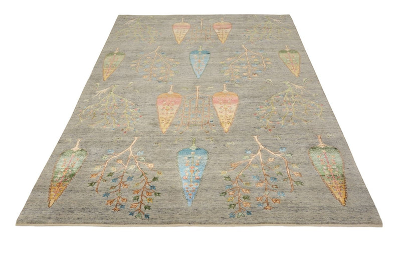 Alfombra Gabbeh - Loribaft Indus - 241 x 173 cm - gris claro