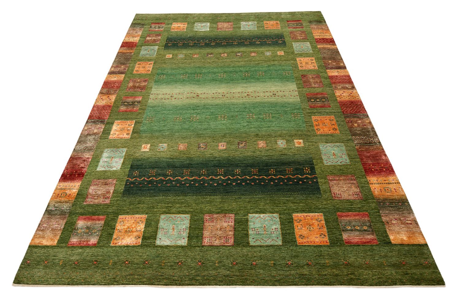 Alfombra Gabbeh - Loribaft Indus - 340 x 249 cm - verde