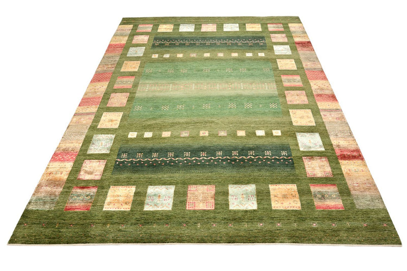 Alfombra Gabbeh - Loribaft Indus - 340 x 249 cm - verde