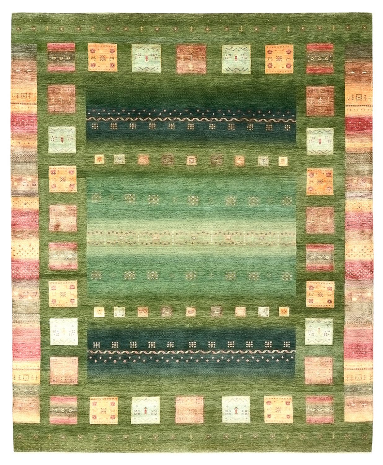 Alfombra Gabbeh - Loribaft Indus - 303 x 250 cm - verde