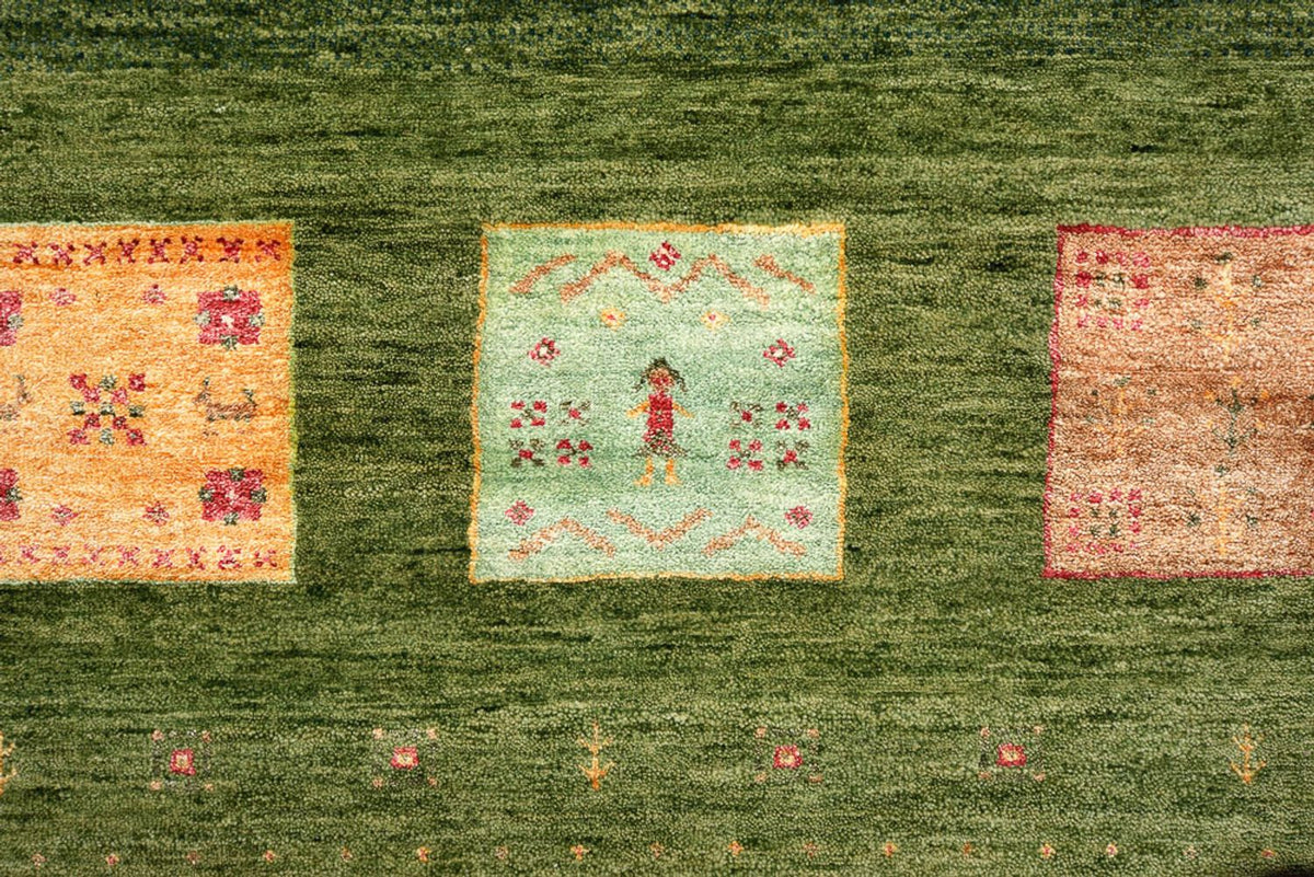 Alfombra Gabbeh - Loribaft Indus - 303 x 250 cm - verde
