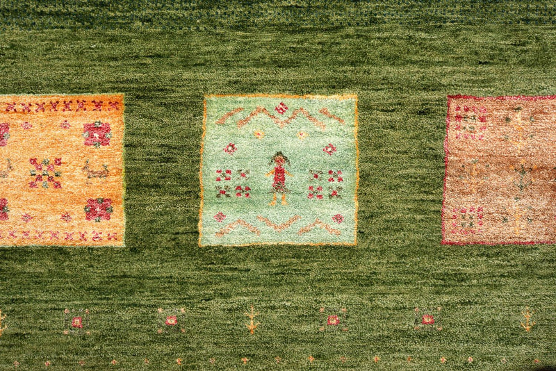 Alfombra Gabbeh - Loribaft Indus - 303 x 250 cm - verde