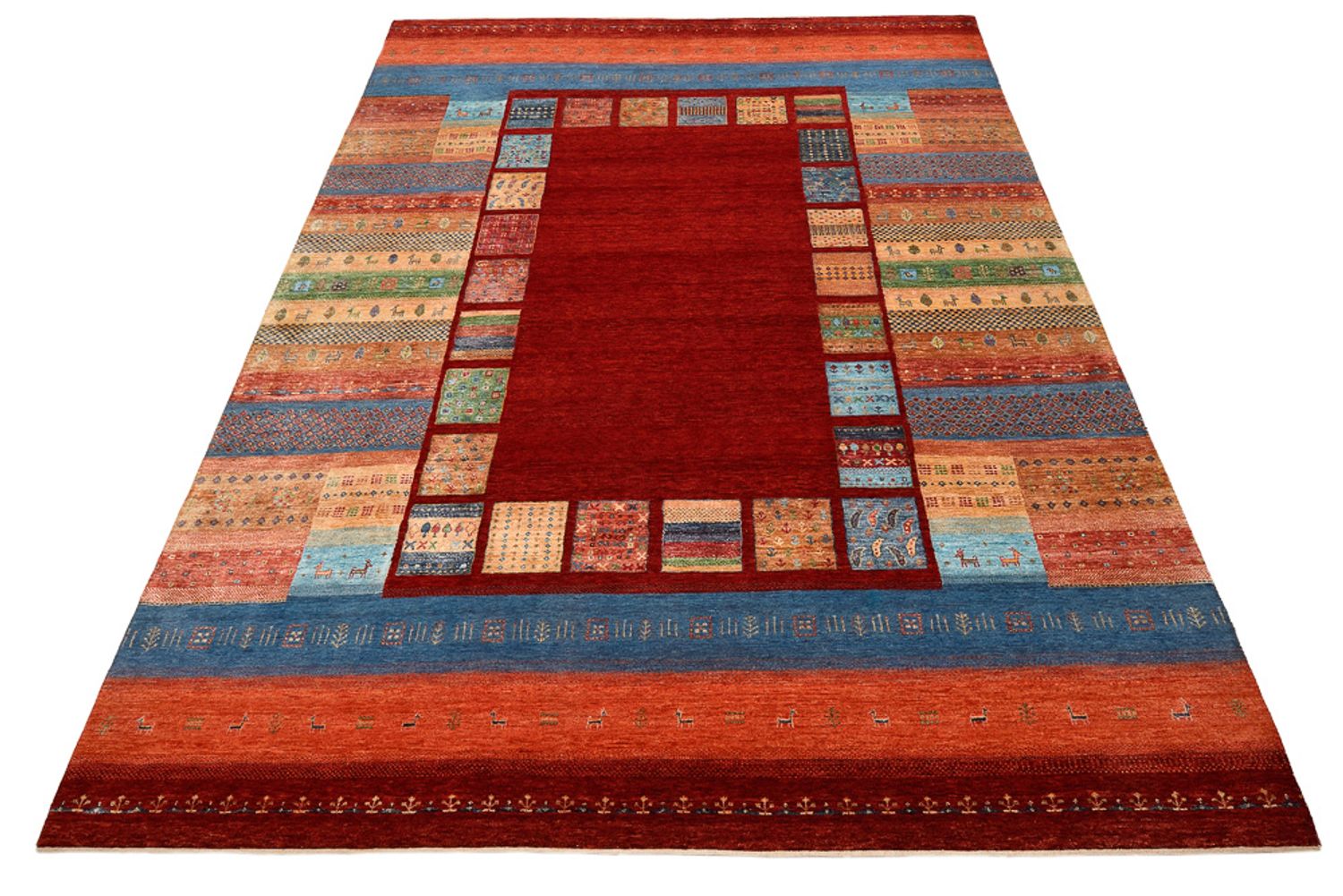 Alfombra Gabbeh - Loribaft Indus - 299 x 207 cm - rojo