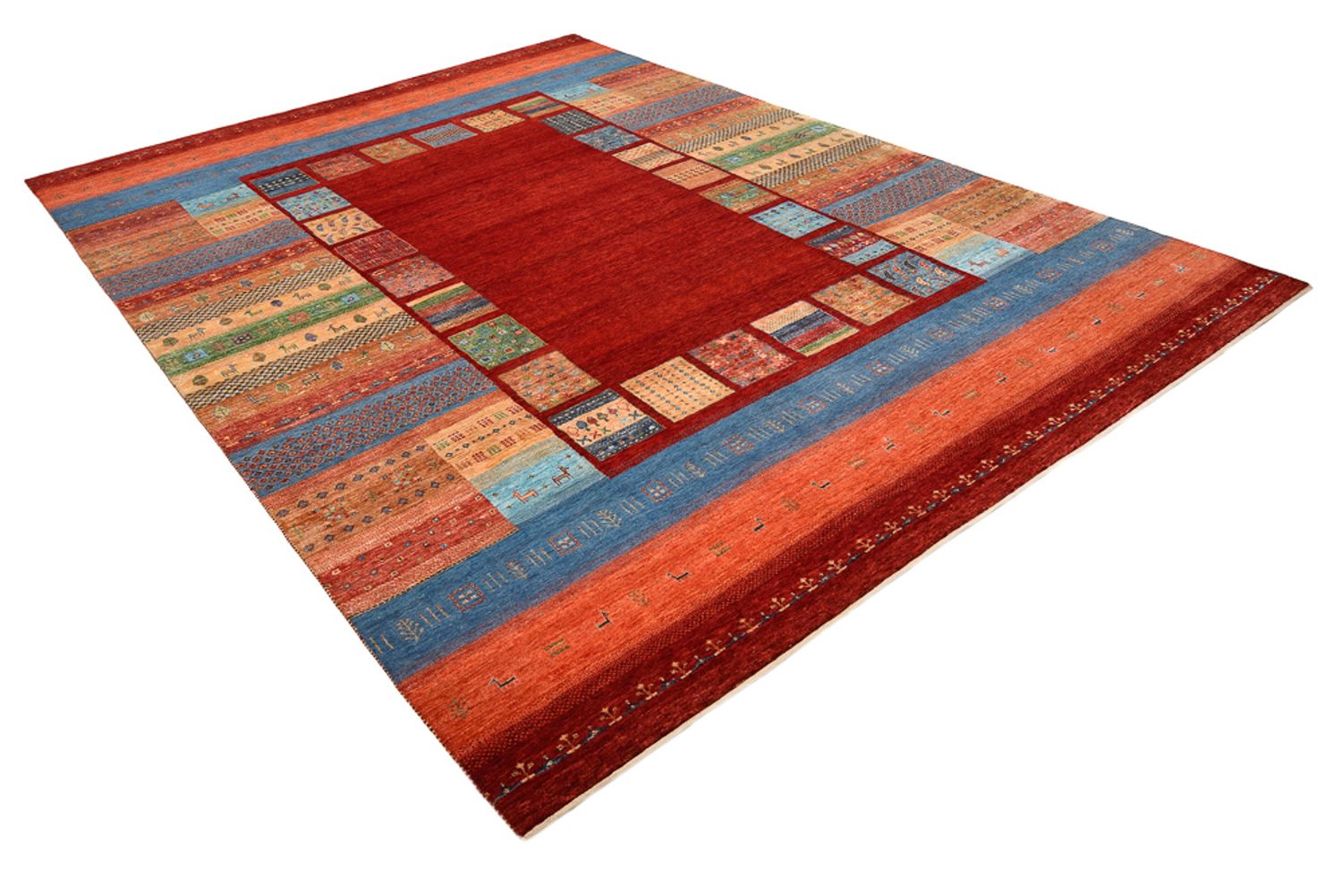 Alfombra Gabbeh - Loribaft Indus - 299 x 207 cm - rojo