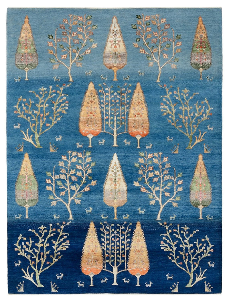 Alfombra Gabbeh - Loribaft Indus - 204 x 155 cm - azul claro
