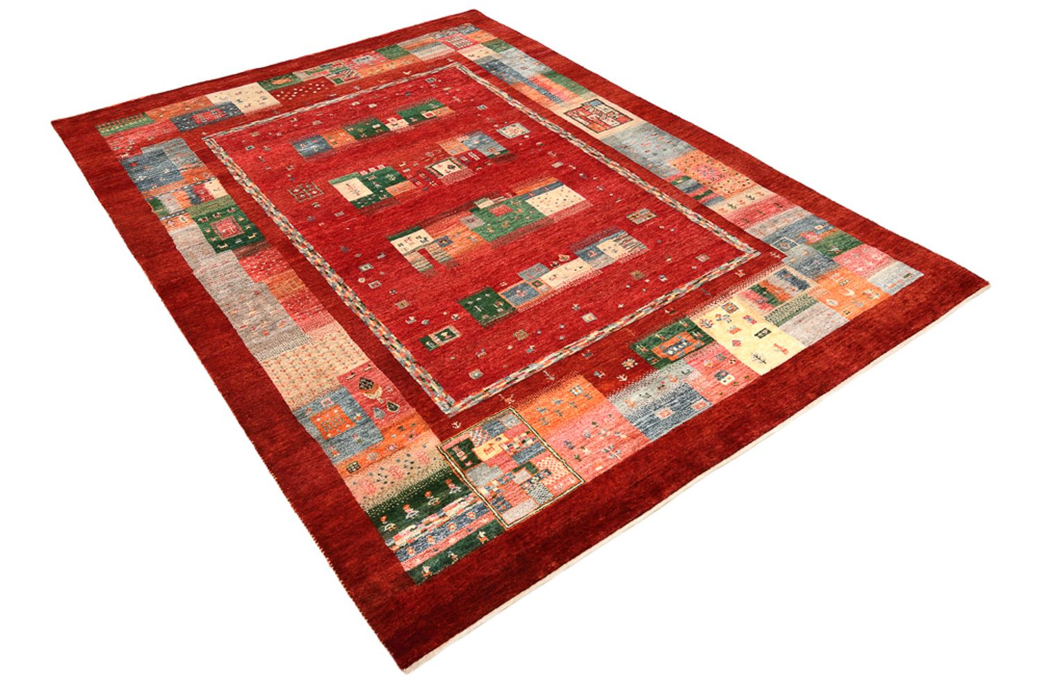 Alfombra Gabbeh - Loribaft Indus - 239 x 177 cm - rojo