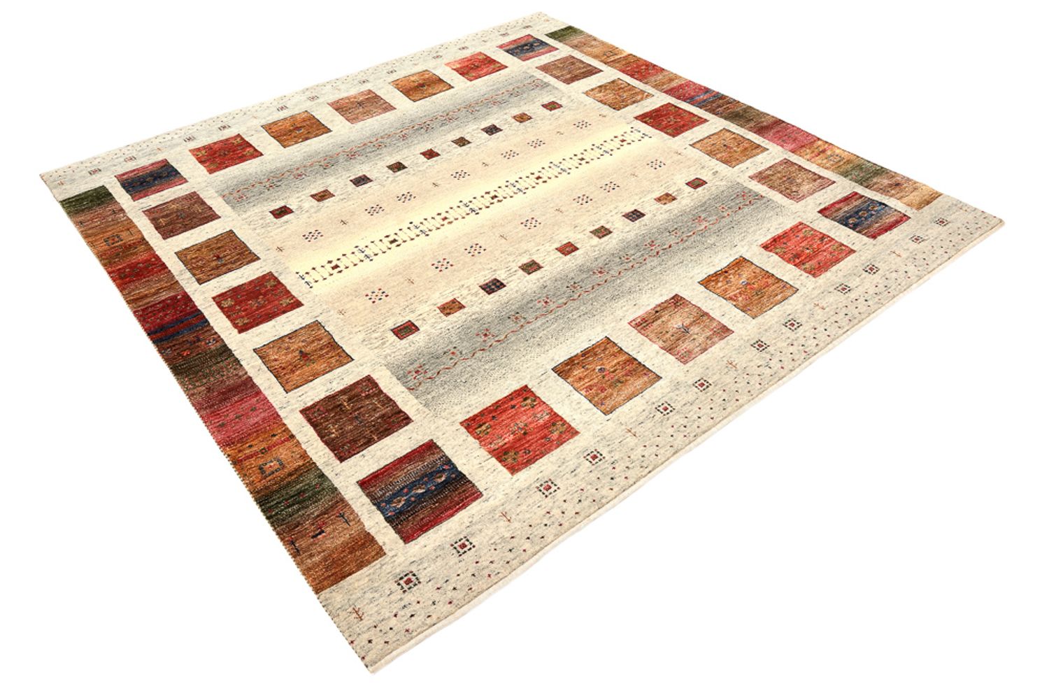 Alfombra Gabbeh - Loribaft Indus cuadrado  - 205 x 204 cm - crema
