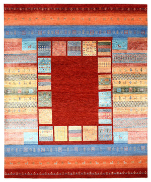 Alfombra Gabbeh - Loribaft Indus - 249 x 206 cm - rojo