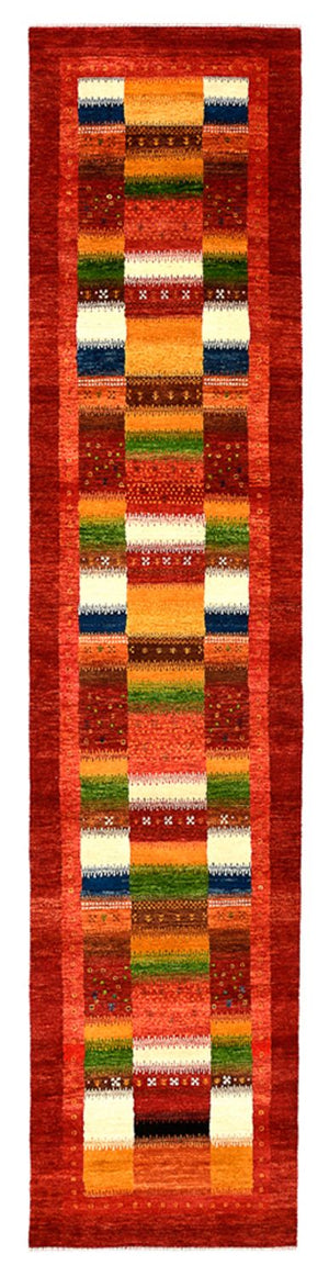 Alfombra de pasillo Alfombra Gabbeh - Loribaft Indus - 386 x 83 cm - rojo