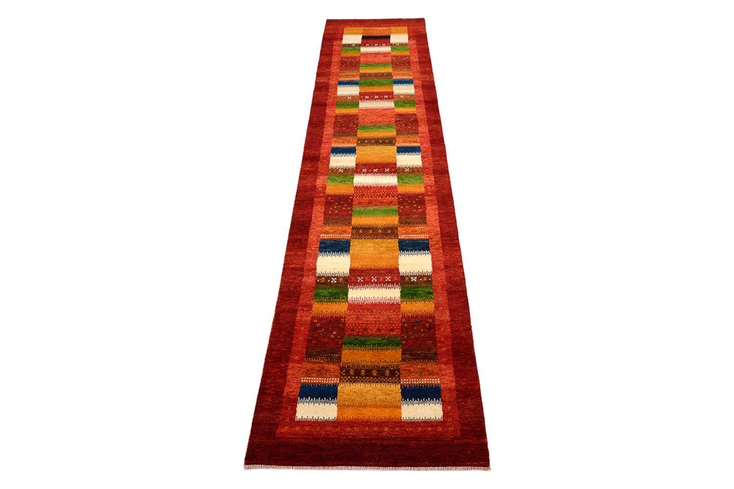 Alfombra de pasillo Alfombra Gabbeh - Loribaft Indus - 386 x 83 cm - rojo