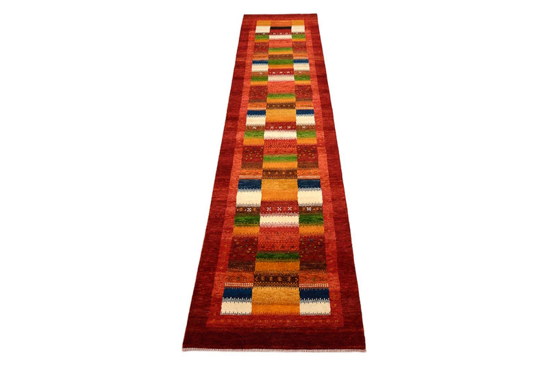 Alfombra de pasillo Alfombra Gabbeh - Loribaft Indus - 386 x 83 cm - rojo