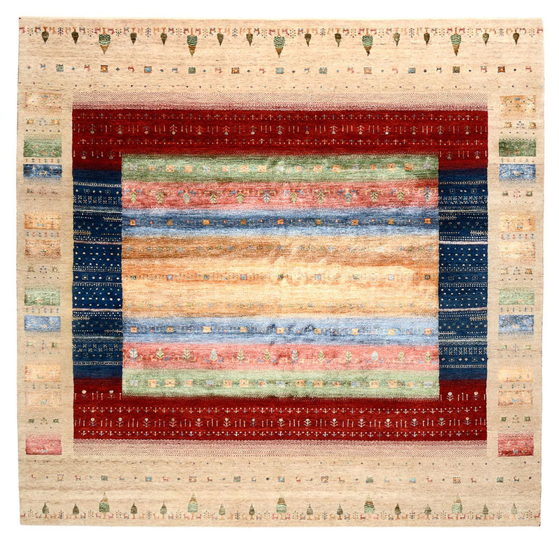 Alfombra Gabbeh - Loribaft Indus cuadrado  - 253 x 246 cm - multicolor