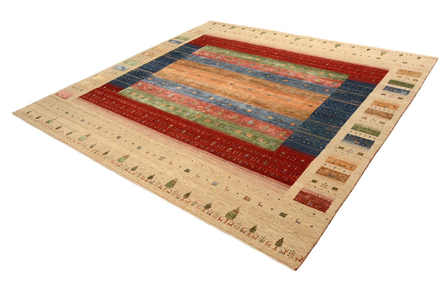 Alfombra Gabbeh - Loribaft Indus cuadrado  - 253 x 246 cm - multicolor