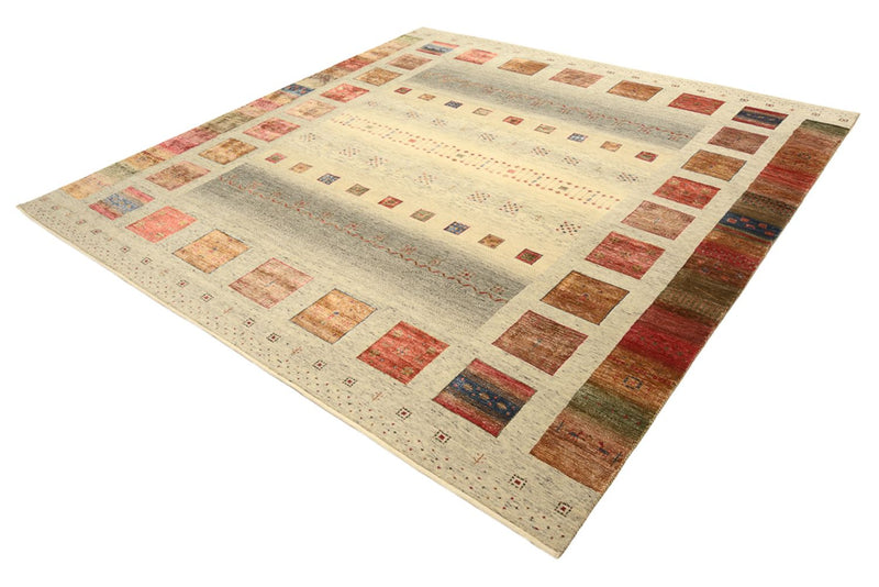 Alfombra Gabbeh - Loribaft Indus cuadrado  - 254 x 251 cm - beige claro