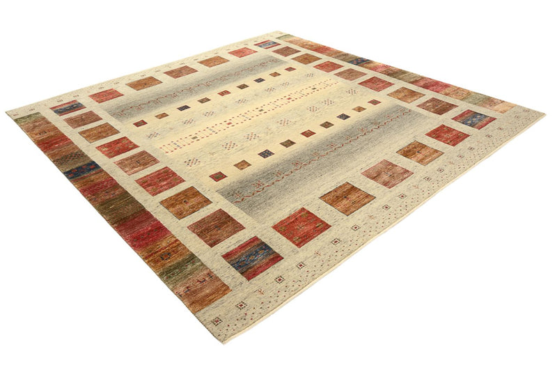 Alfombra Gabbeh - Loribaft Indus cuadrado  - 254 x 251 cm - beige claro