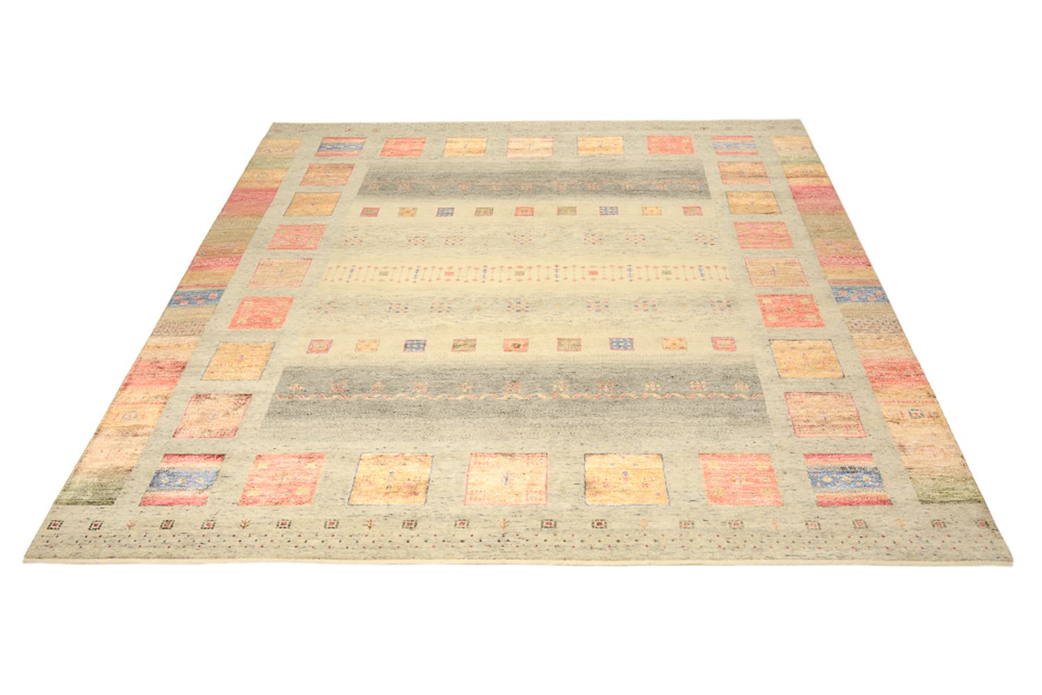 Alfombra Gabbeh - Loribaft Indus cuadrado  - 254 x 251 cm - beige claro