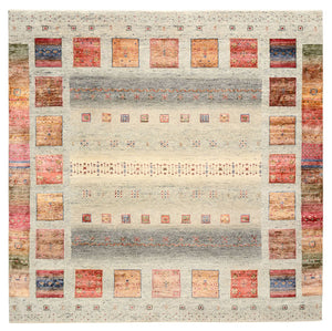 Alfombra Gabbeh - Loribaft Indus cuadrado  - 202 x 199 cm - beige claro