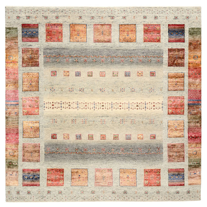 Alfombra Gabbeh - Loribaft Indus cuadrado  - 202 x 199 cm - beige claro