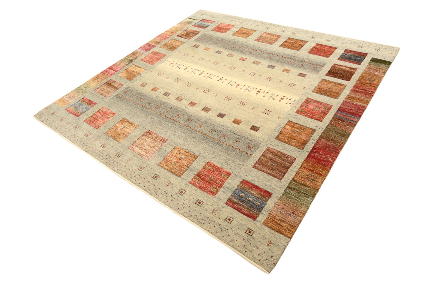 Alfombra Gabbeh - Loribaft Indus cuadrado  - 202 x 199 cm - beige claro