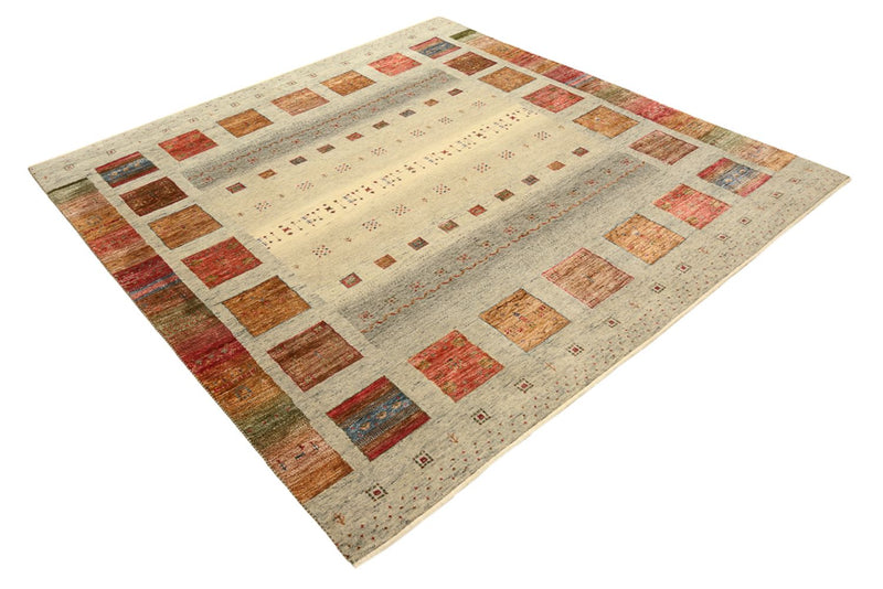 Alfombra Gabbeh - Loribaft Indus cuadrado  - 202 x 199 cm - beige claro