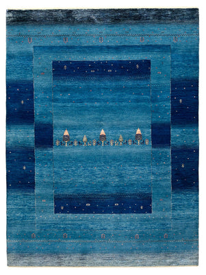 Alfombra Gabbeh - Loribaft Indus - 201 x 152 cm - azul marino