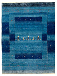 Alfombra Gabbeh - Loribaft Indus - 201 x 152 cm - azul marino
