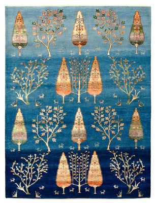 Alfombra Gabbeh - Loribaft Indus - 203 x 155 cm - azul marino