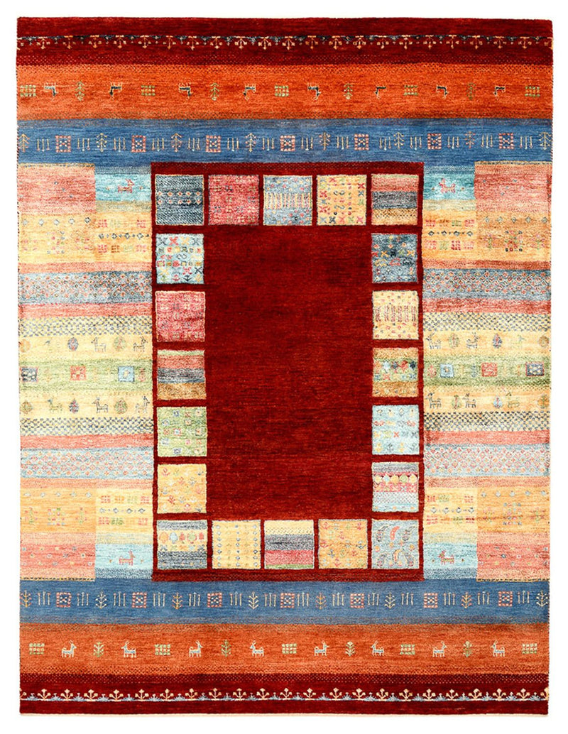 Alfombra Gabbeh - Loribaft Indus - 199 x 153 cm - rojo