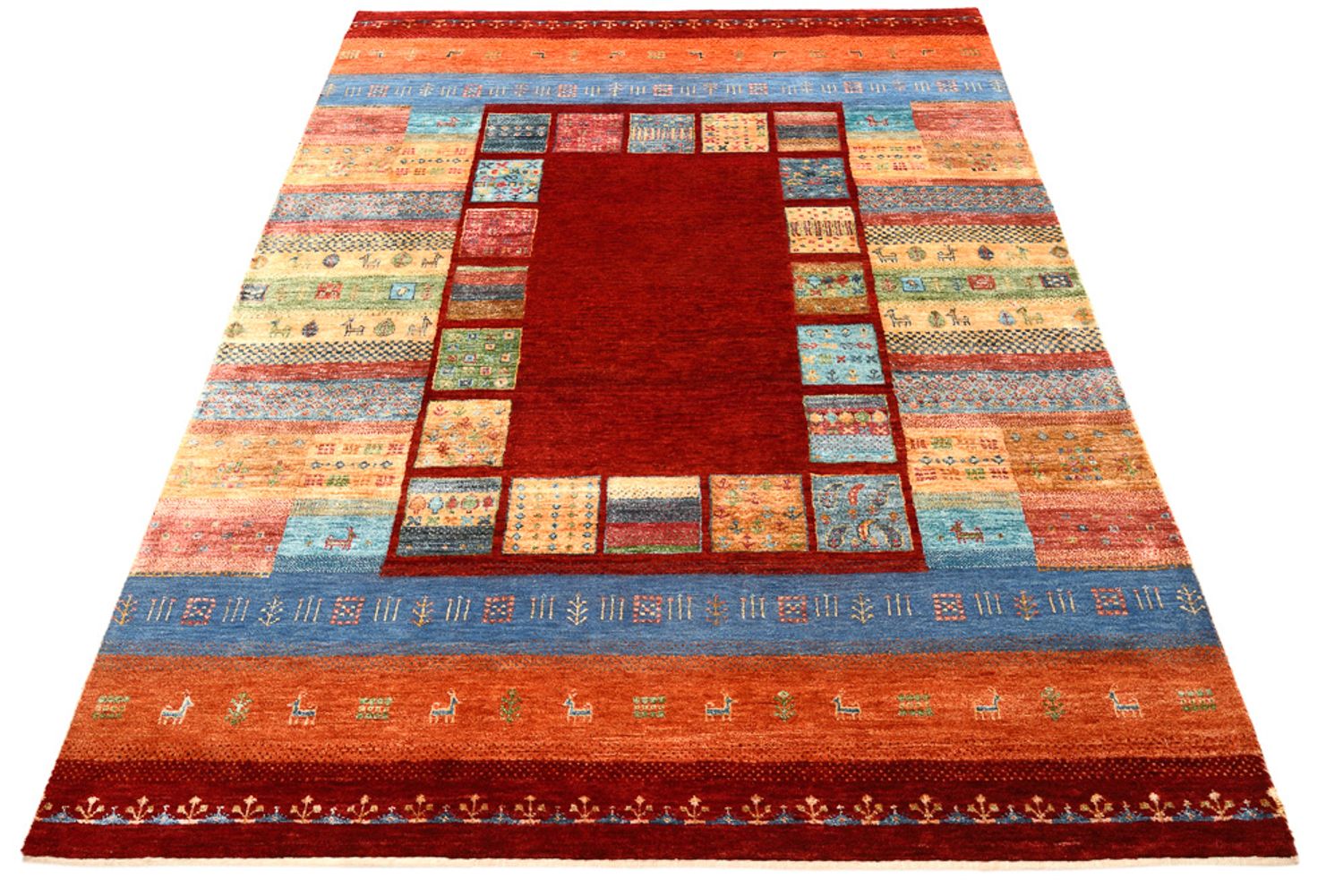 Alfombra Gabbeh - Loribaft Indus - 199 x 153 cm - rojo