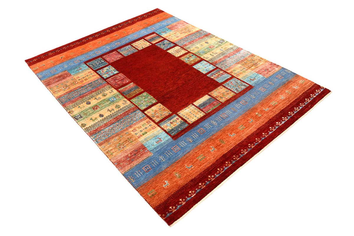 Alfombra Gabbeh - Loribaft Indus - 199 x 153 cm - rojo