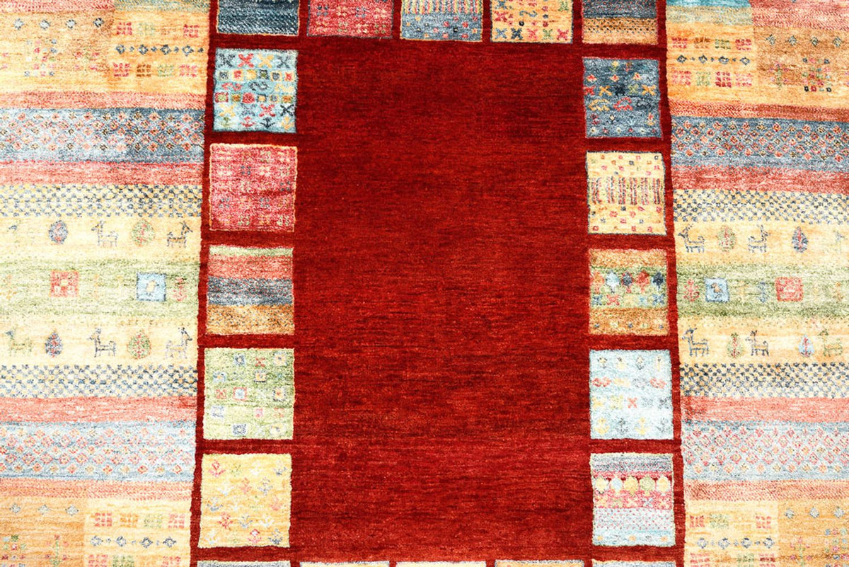 Alfombra Gabbeh - Loribaft Indus - 199 x 153 cm - rojo