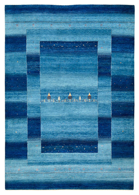 Alfombra Gabbeh - Loribaft Indus - 294 x 205 cm - azul marino