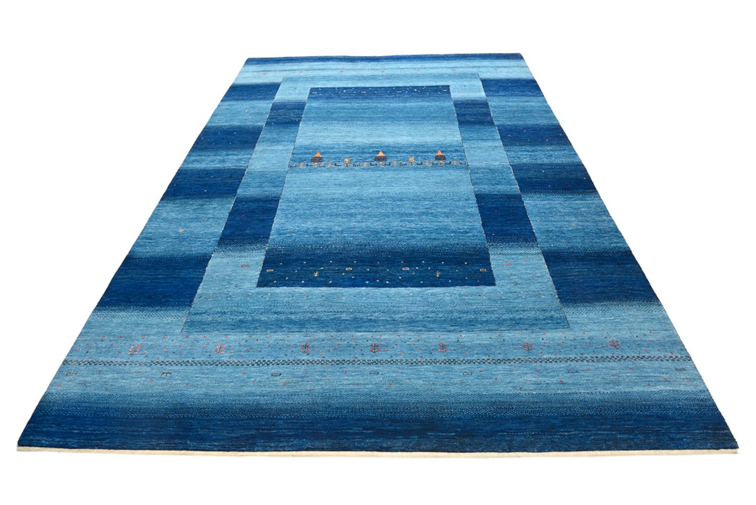 Alfombra Gabbeh - Loribaft Indus - 294 x 205 cm - azul marino