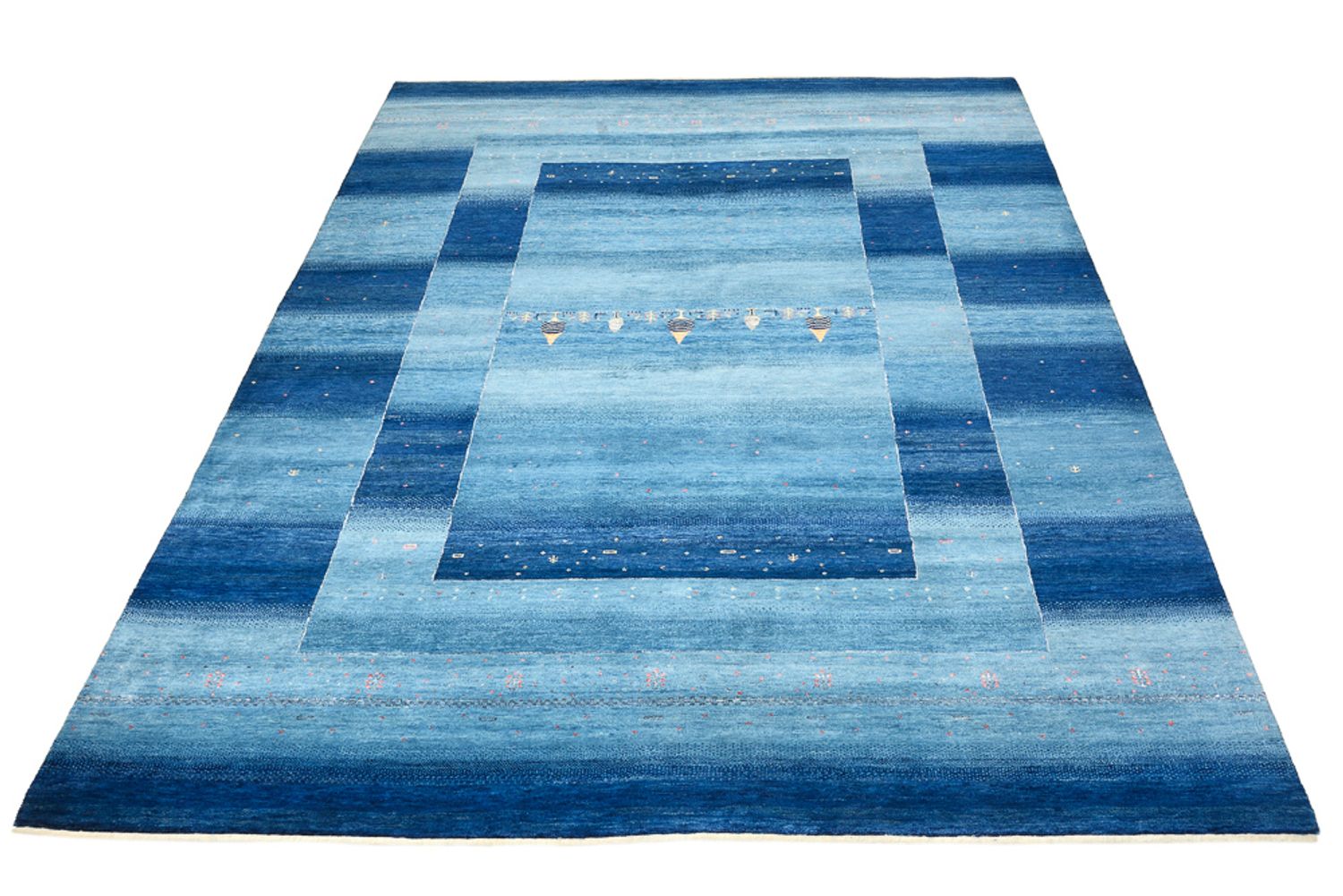 Alfombra Gabbeh - Loribaft Indus - 294 x 205 cm - azul marino