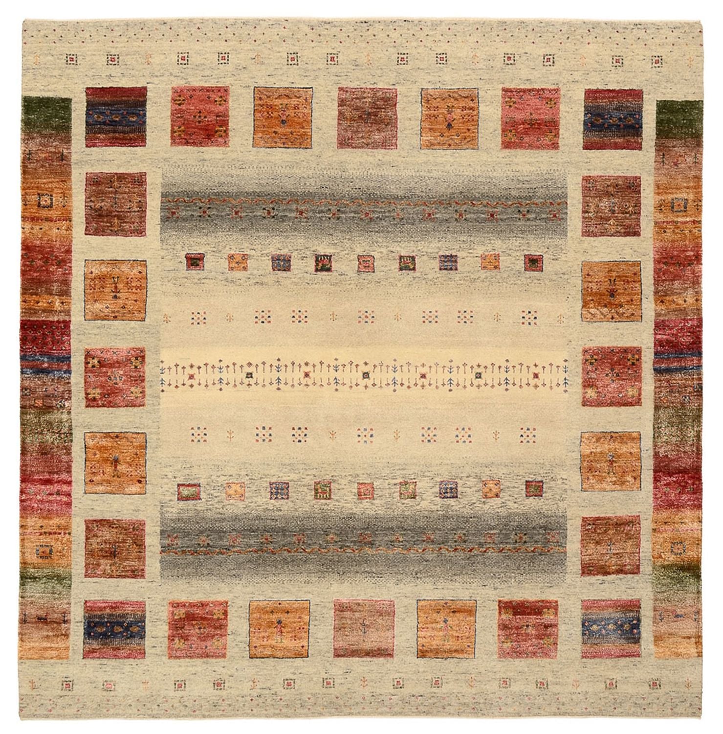 Alfombra Gabbeh - Loribaft Indus cuadrado  - 206 x 204 cm - beige oscuro